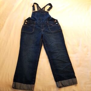 Jordache girls size 14/16 cropped jean overalls dark wash EUC